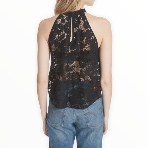 Free People Black Sweet Meadow Dreams Lace Sleeveless High Neck Top size Small - Picture 2 of 13